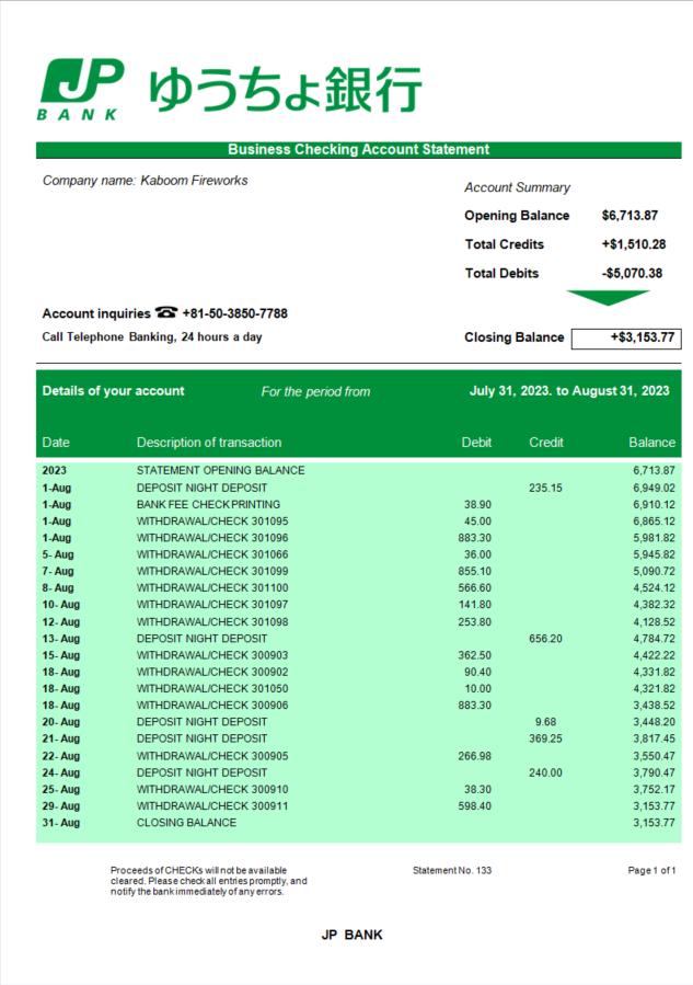 Déclaration d'organisation de la JP Bank (Japan Post Bank) Modèle Word et PDF